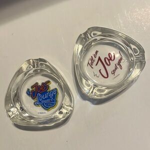 Joe's Lounge Glass Ashtray‎ Set with Blue, Red and Yellow Logo
